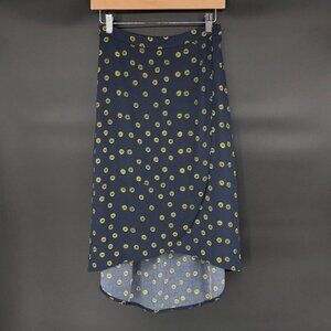 J.Crew Daisy Print High Low Faux Wrap Midi Skirt XS Navy Blue Floral Preppy